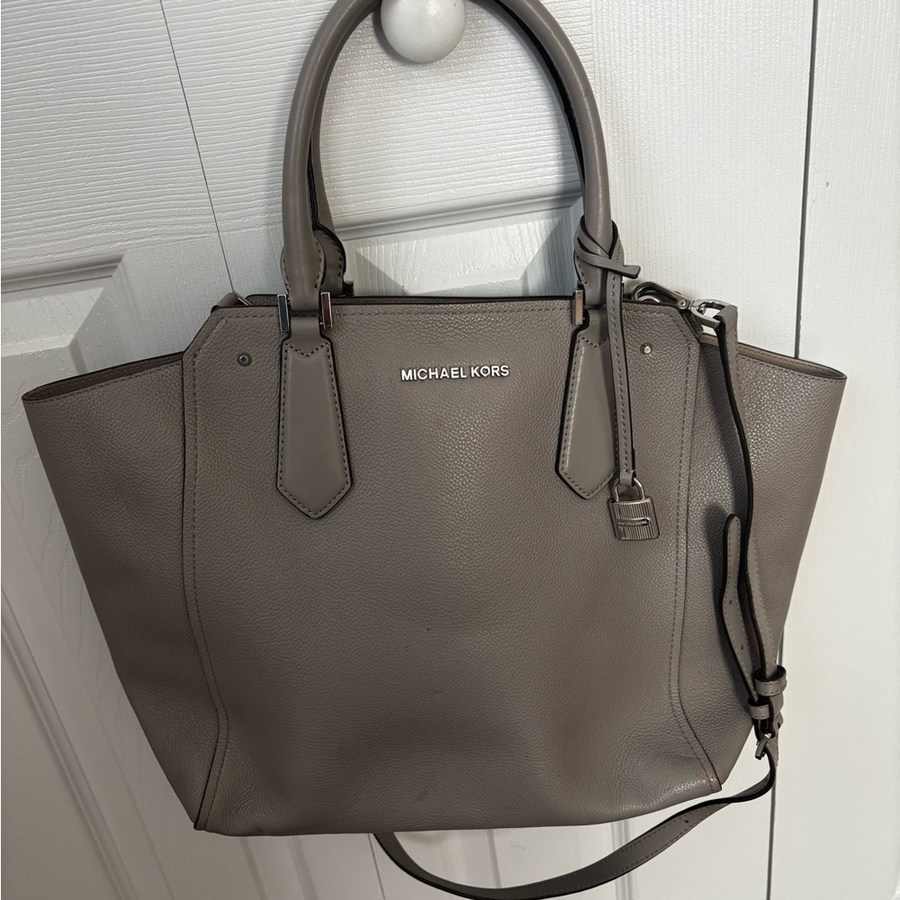 Michael Kors Gray Leather Tote with Silver Hardware